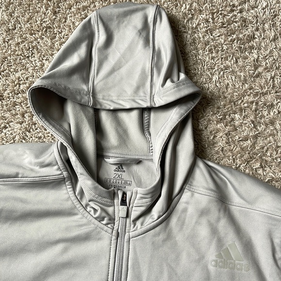 EUC Adidas Aeroready Gray/White Stripes Primegreen Zip Up Hoodie Jacket Size 2XL - Picture 2 of 10